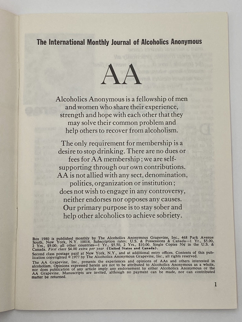 AA Grapevine - Special Groups - October 1977 Recovery Collectibles