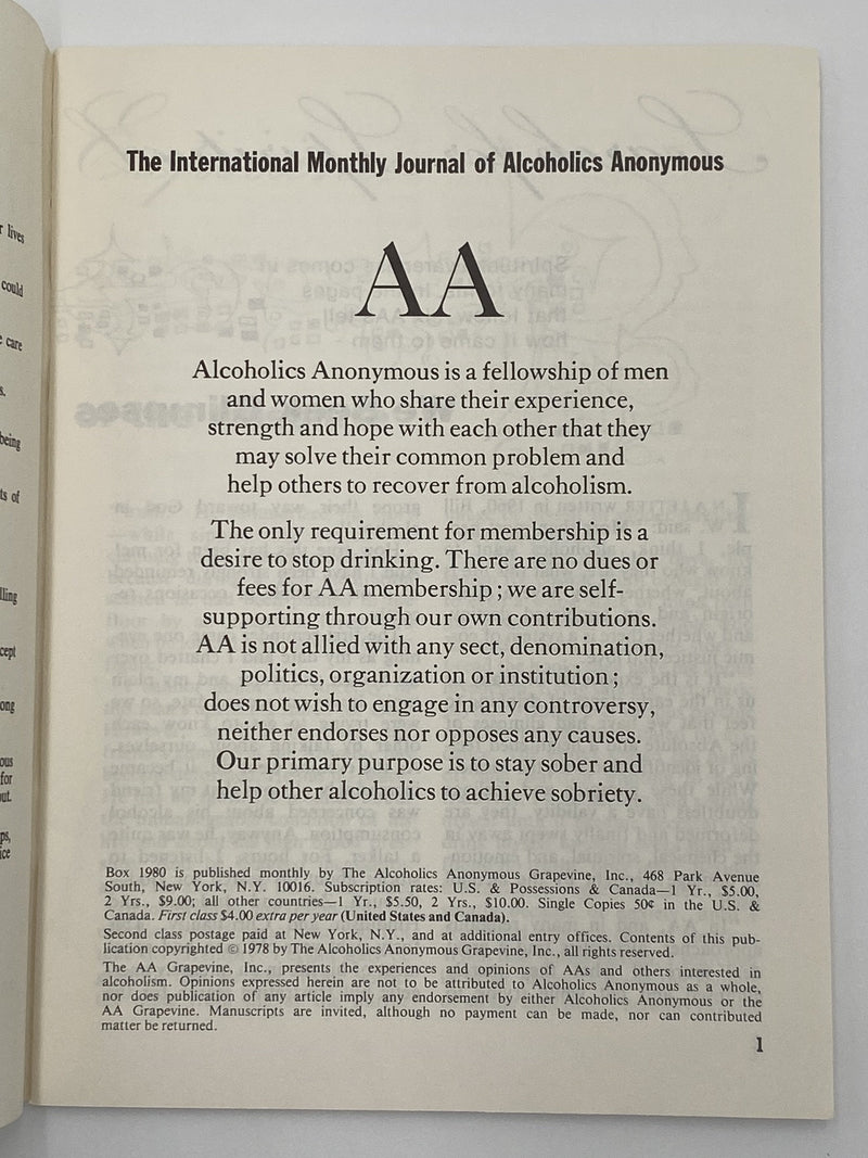 AA Grapevine - Spiritual Experience - April 1978 Recovery Collectibles