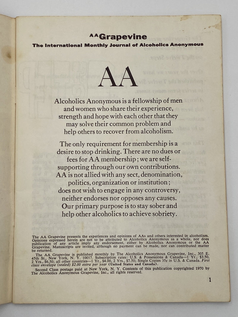 AA Grapevine - Spiritual Experience - January 1970 Recovery Collectibles