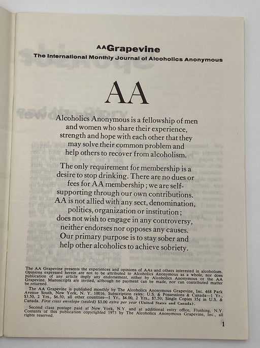 AA Grapevine - Sponsorship - July 1973 Recovery Collectibles