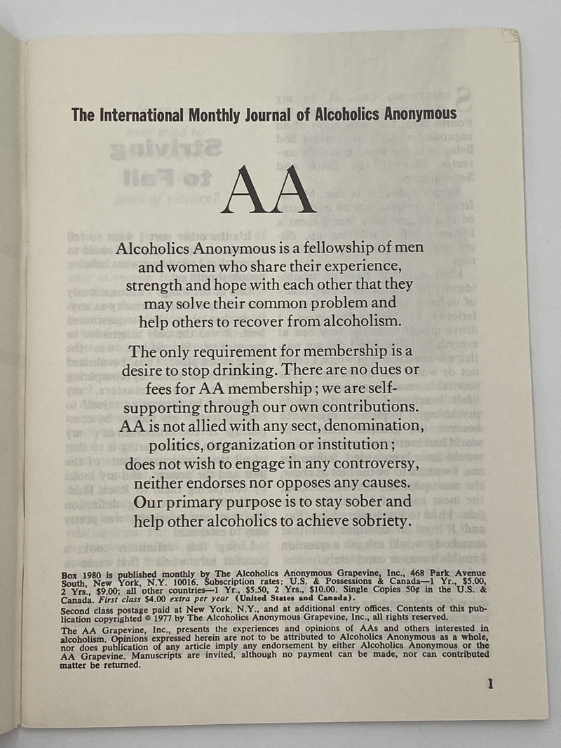 AA Grapevine - Striving to Fail - March 1977 Recovery Collectibles