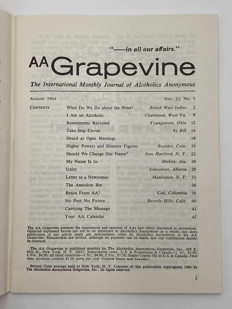 AA Grapevine - Take Step Eleven by Bill - August 1964 Recovery Collectibles