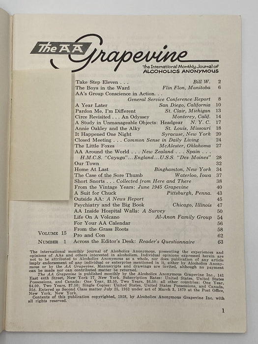 AA Grapevine - Take Step Eleven by Bill - June 1958 Recovery Collectibles