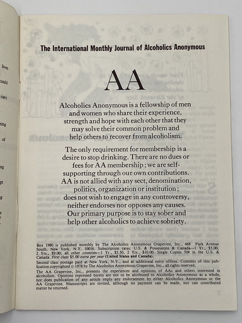 AA Grapevine - Thanks for My Recovery - January 1979 Recovery Collectibles