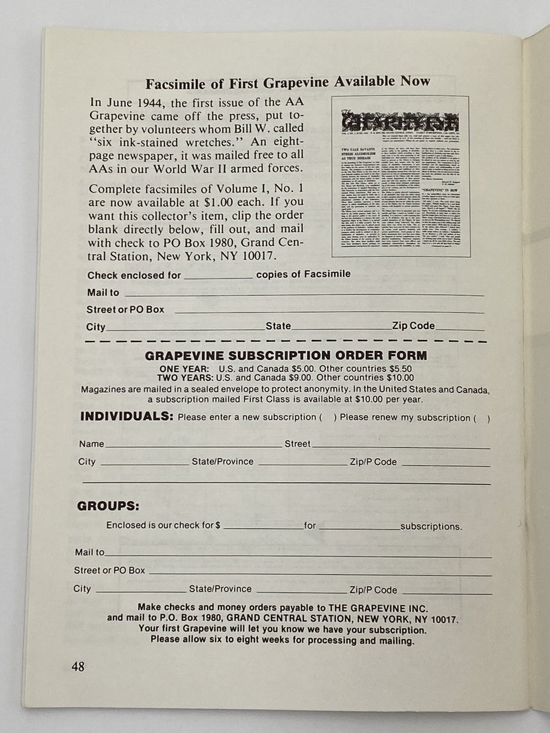 AA Grapevine - Thanks for My Recovery - January 1979 Recovery Collectibles