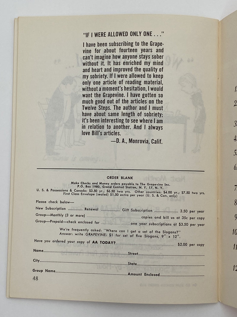 AA Grapevine - The 24 Hour Plan - October 1962 Recovery Collectibles