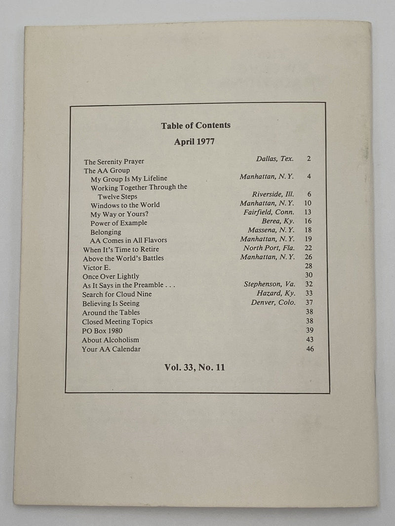 AA Grapevine - The AA Group - April 1977 Recovery Collectibles
