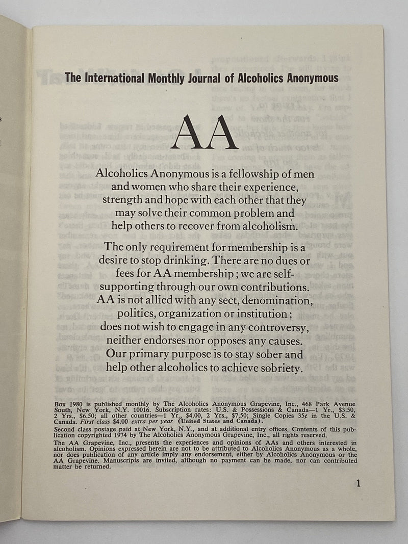 AA Grapevine - The Enablers - October 1974 Recovery Collectibles