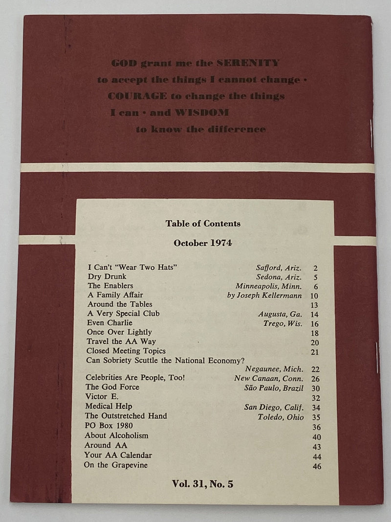 AA Grapevine - The Enablers - October 1974 Recovery Collectibles