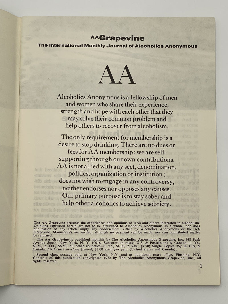 AA Grapevine - The Faith to Believe In What Is - July 1972 Recovery Collectibles