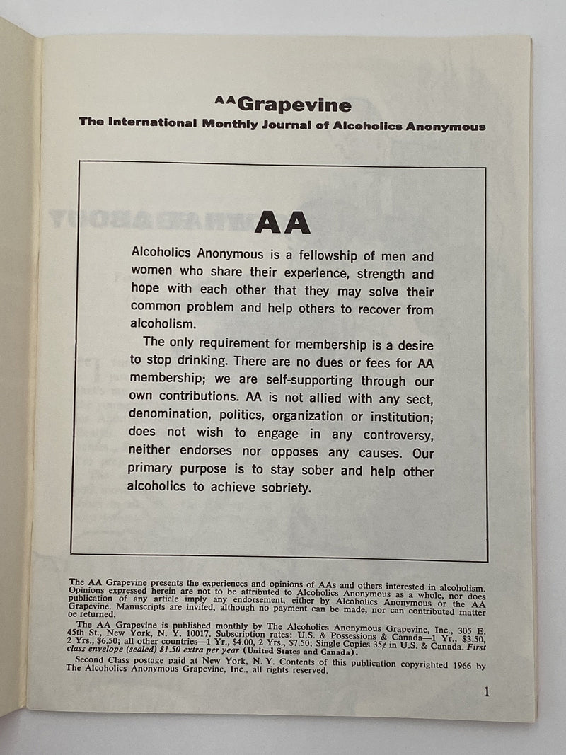AA Grapevine - The Old 24th Street Clubhouse - October 1966 Recovery Collectibles