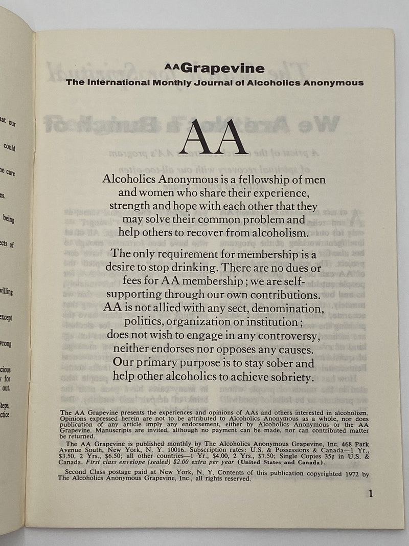 AA Grapevine - The Search for Spiritual Awareness - April 1972 Recovery Collectibles