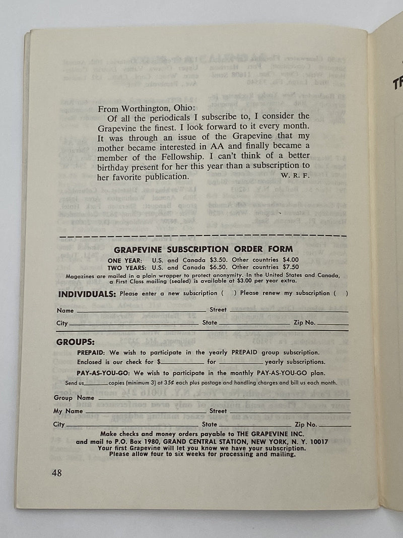 AA Grapevine - The Search for Spiritual Awareness - April 1972 Recovery Collectibles