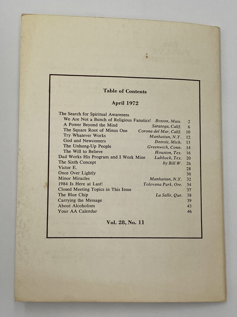 AA Grapevine - The Search for Spiritual Awareness - April 1972 Recovery Collectibles