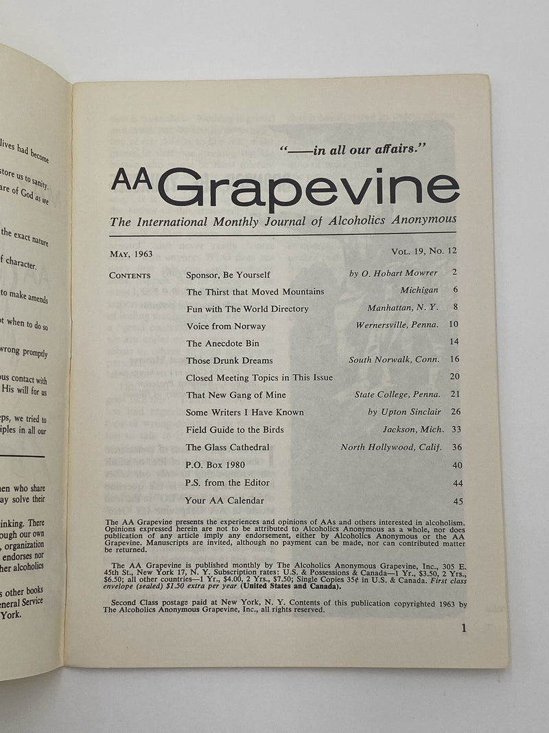 AA Grapevine - Those Drunk Dreams - May 1963 Recovery Collectibles