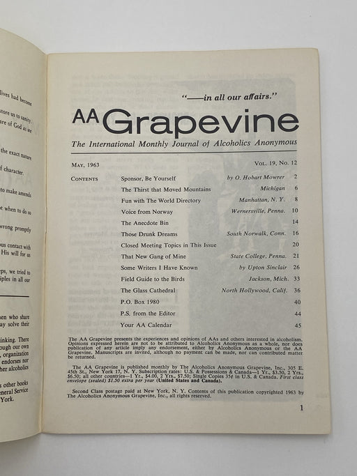 AA Grapevine - Those Drunk Dreams - May 1963 Recovery Collectibles