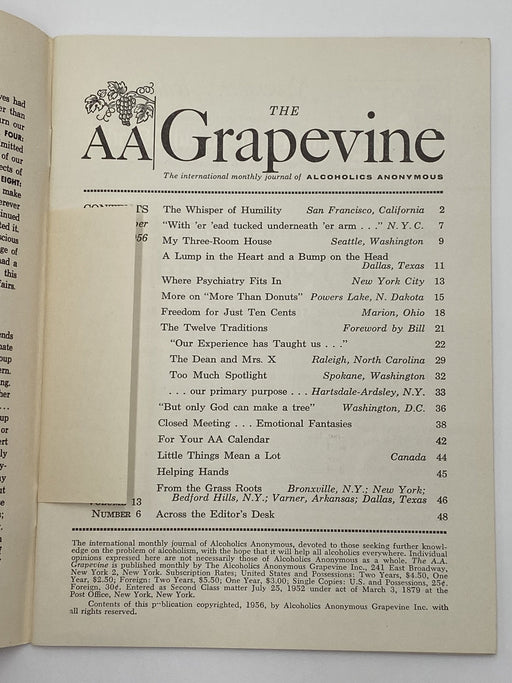 AA Grapevine - Traditions Month - November 1956 Recovery Collectibles