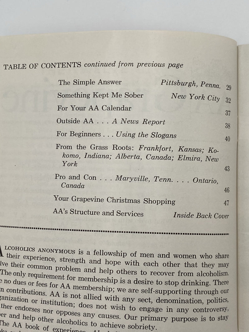 AA Grapevine - Traditions Month - November 1958 Recovery Collectibles