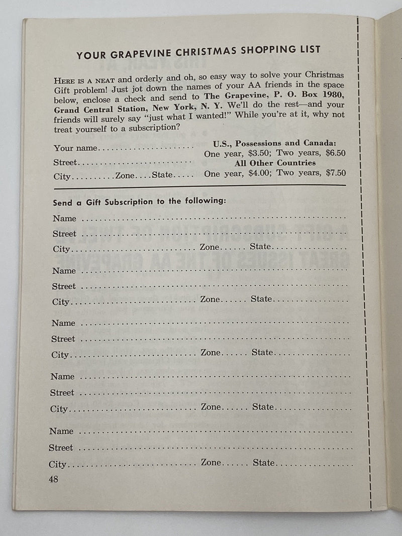 AA Grapevine - Traditions Month - November 1958 Recovery Collectibles