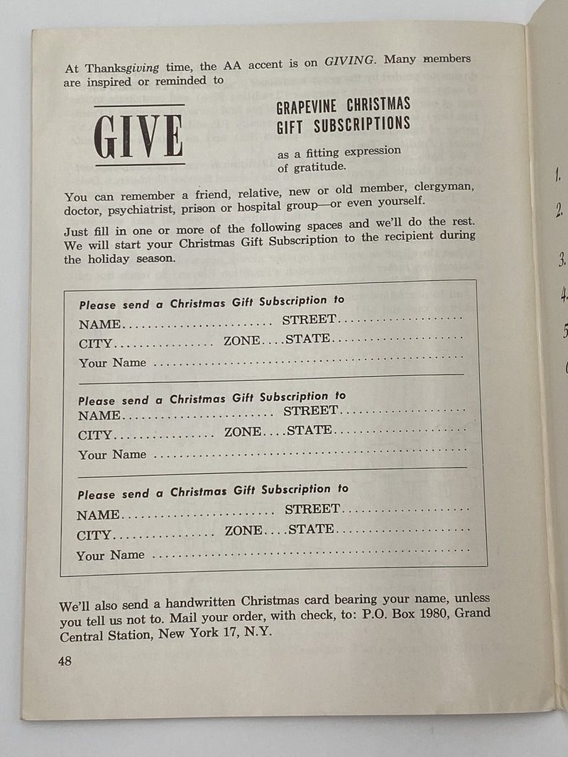 AA Grapevine - Traditions Month - November 1959 Recovery Collectibles
