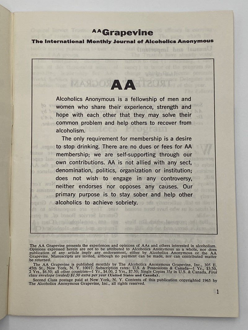 AA Grapevine - Trustees Program - January 1966 Recovery Collectibles