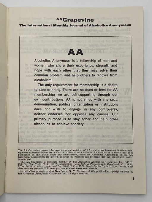 AA Grapevine - Trustees Program - January 1966 Recovery Collectibles