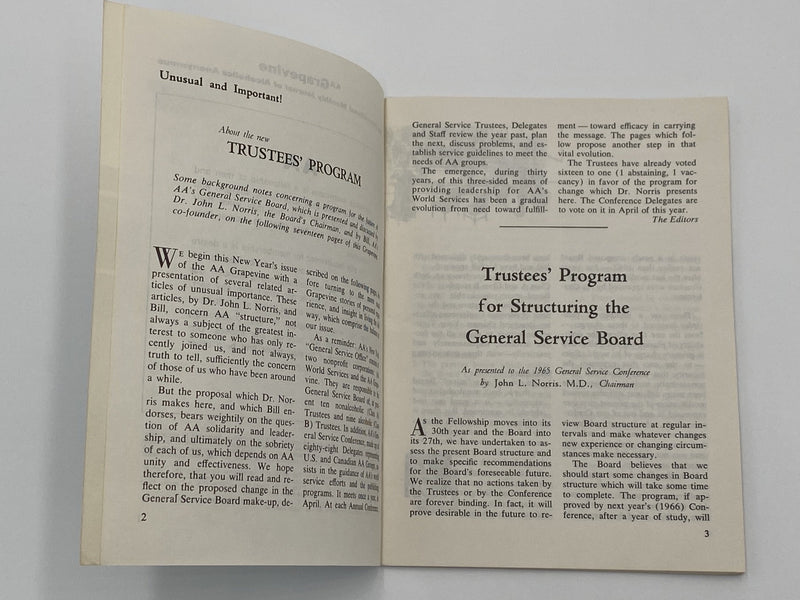 AA Grapevine - Trustees Program - January 1966 Recovery Collectibles