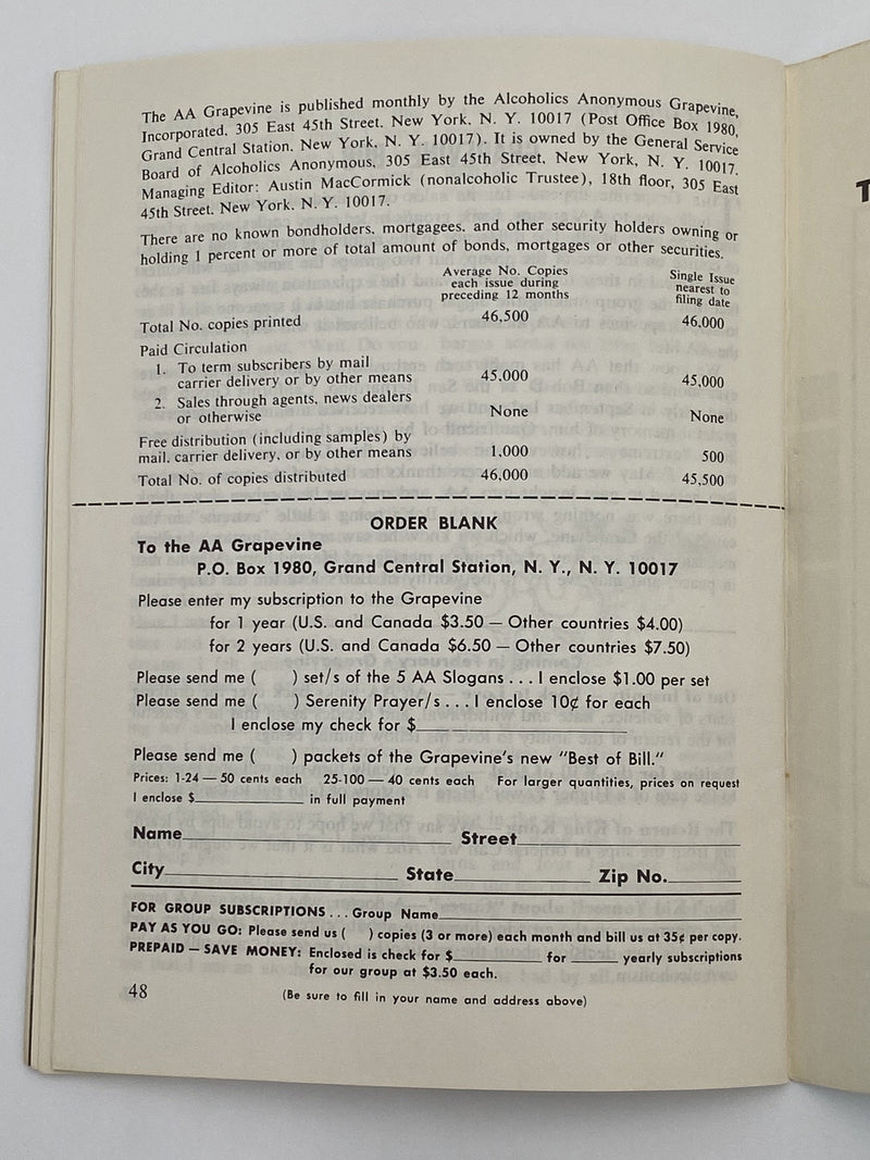 AA Grapevine - Trustees Program - January 1966 Recovery Collectibles