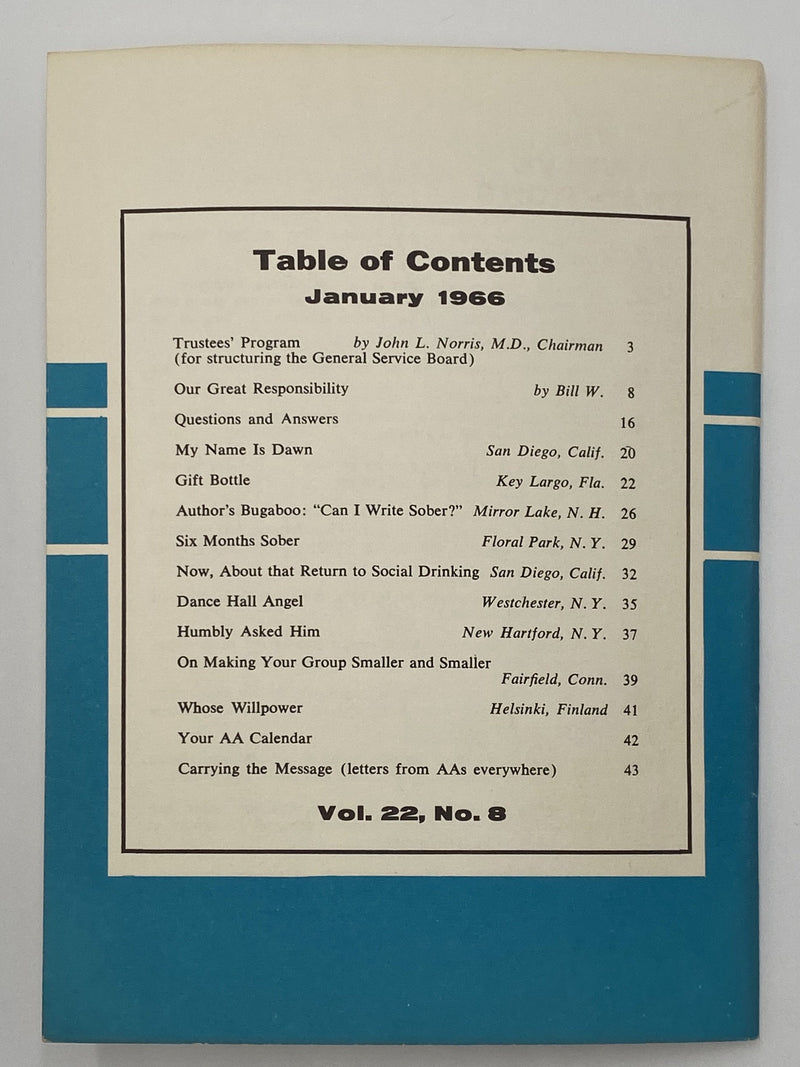 AA Grapevine - Trustees Program - January 1966 Recovery Collectibles