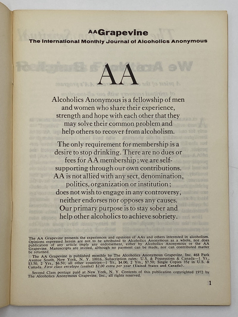 AA Grapevine April 1972 - Spiritual Awareness Recovery Collectibles