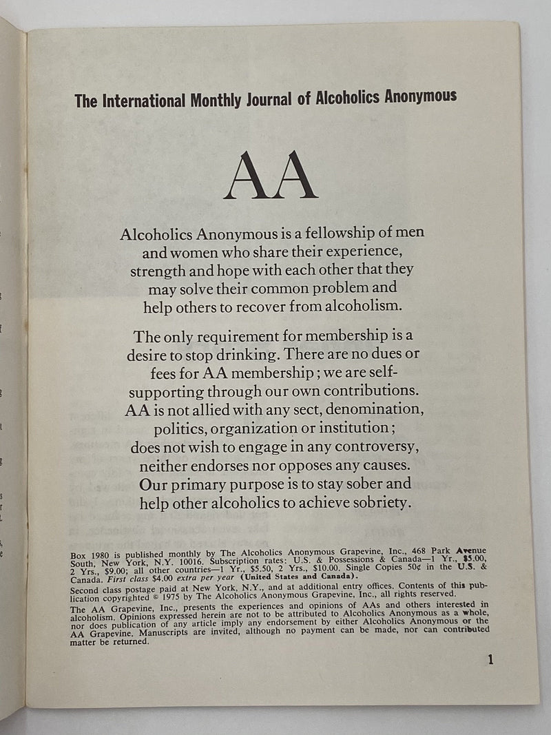 AA Grapevine August 1975 - Breakup of a Marriage Recovery Collectibles