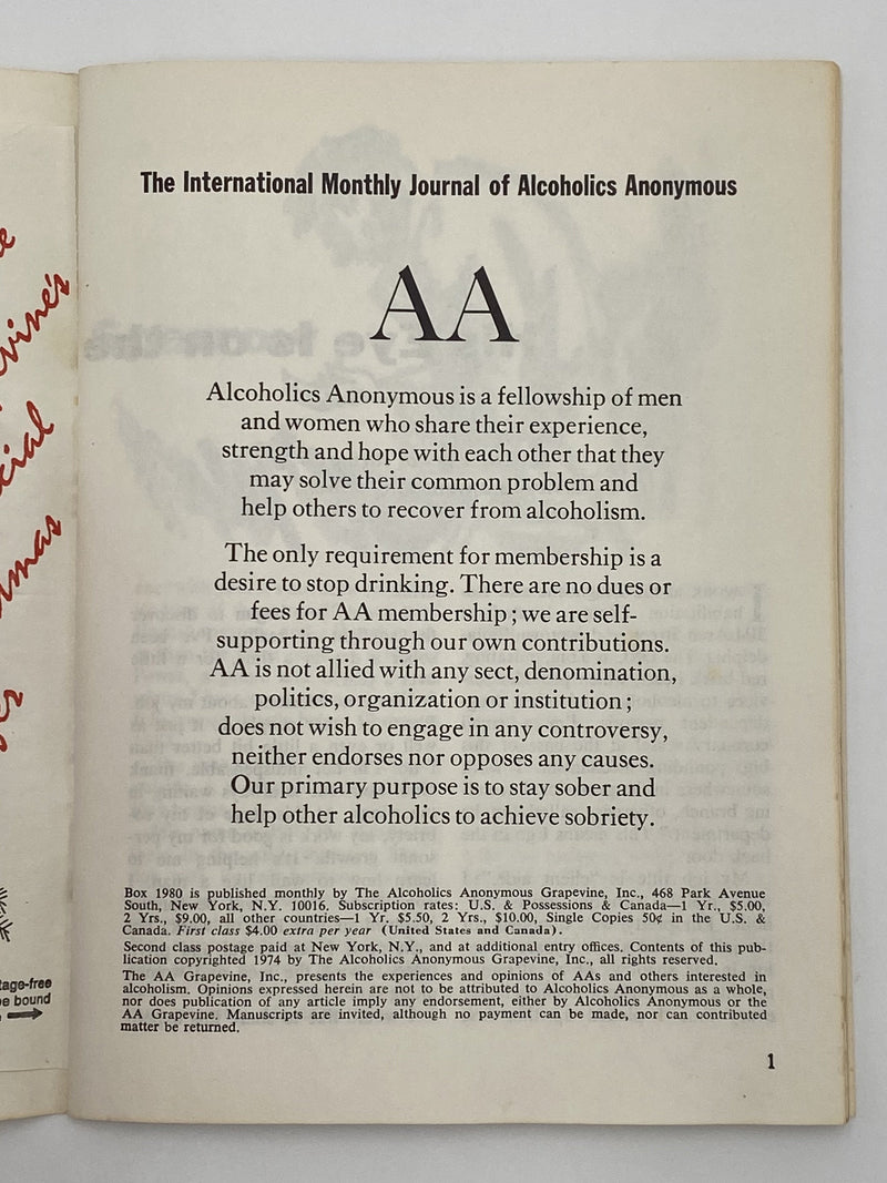 AA Grapevine December 1974 - AA Lingo Recovery Collectibles