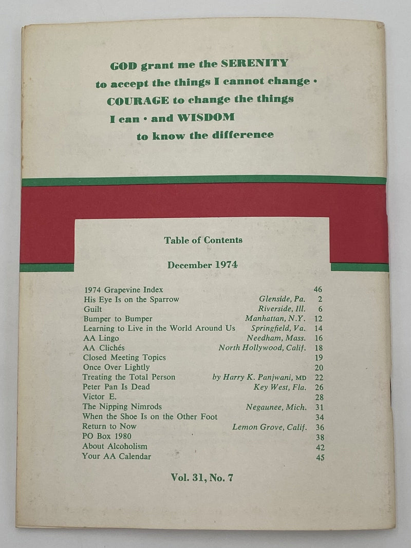 AA Grapevine December 1974 - AA Lingo Recovery Collectibles