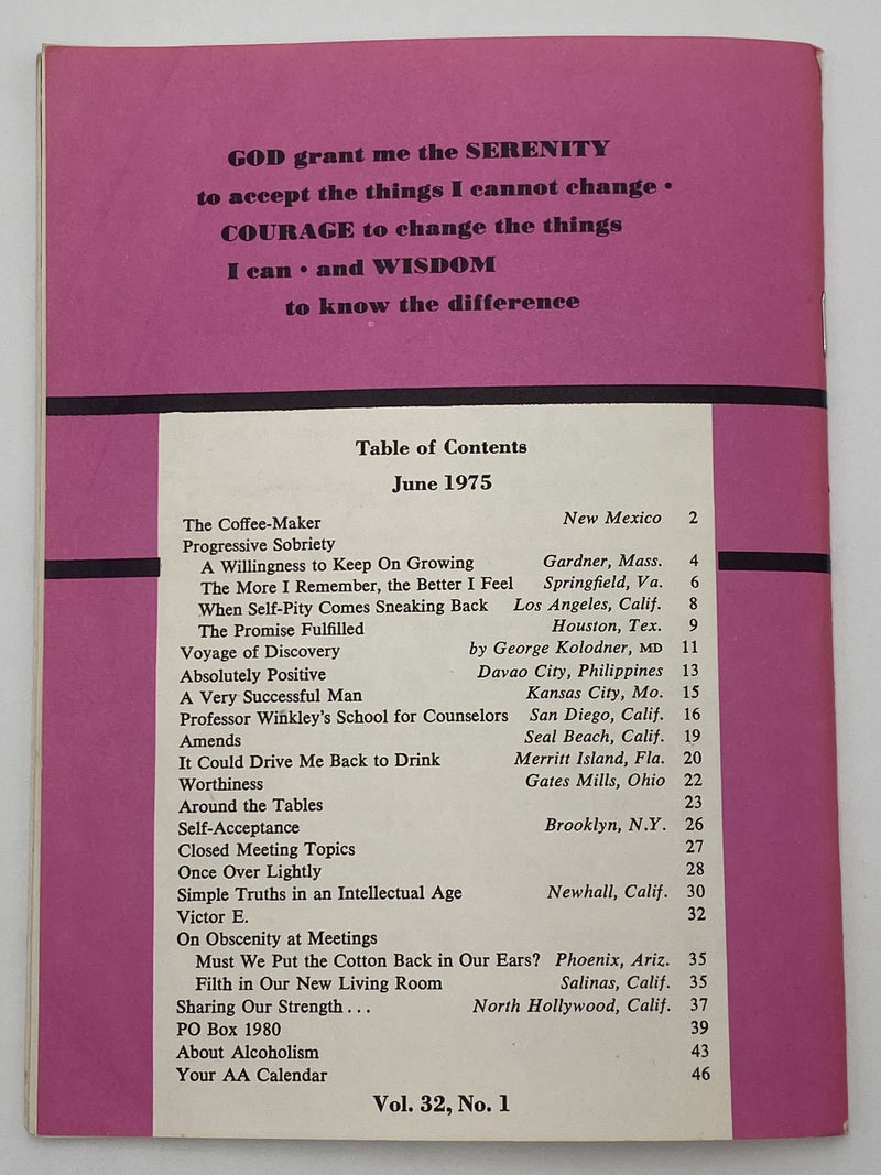 AA Grapevine June 1975 - Progressive Sobriety Recovery Collectibles