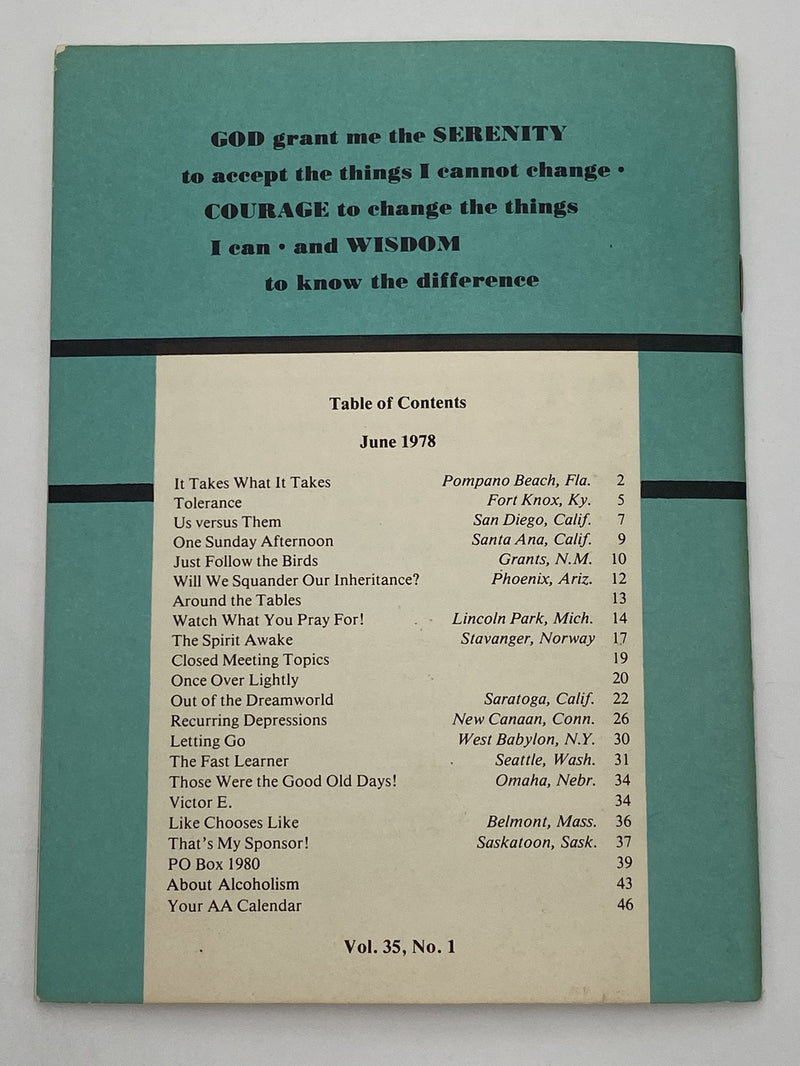 AA Grapevine June 1978 - Will We Squander Our Inheritance? Recovery Collectibles
