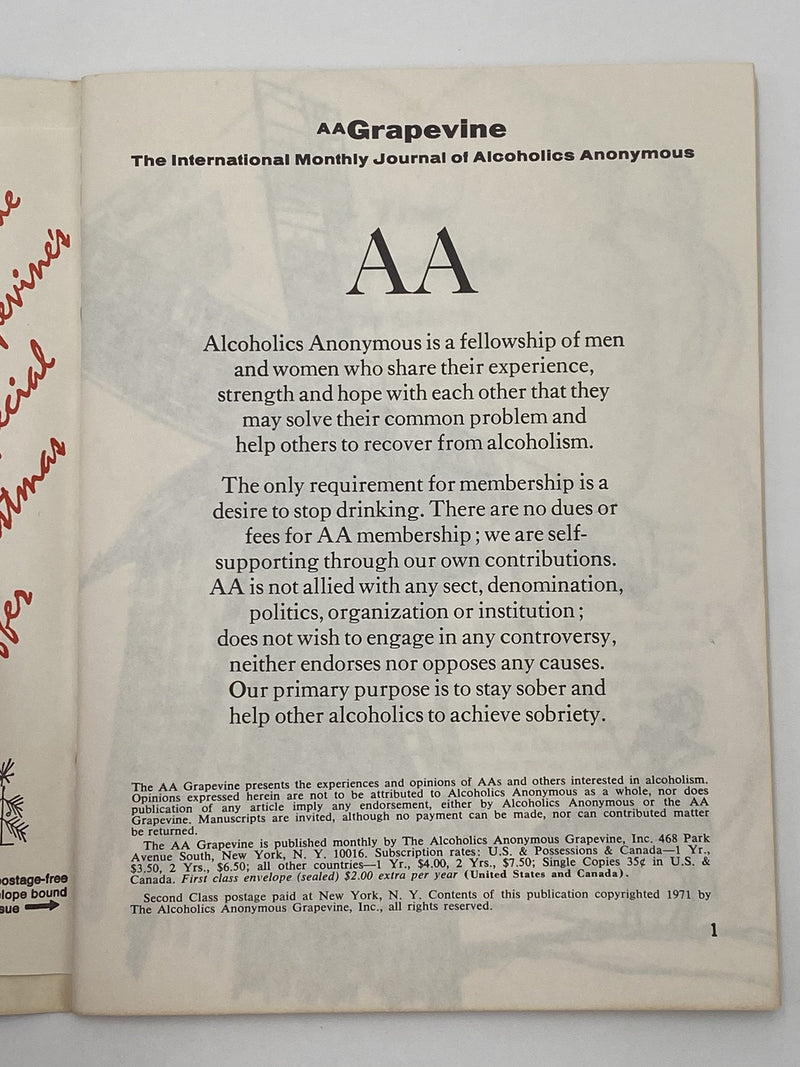 AA Grapevine November 1971 - The First Concept Recovery Collectibles