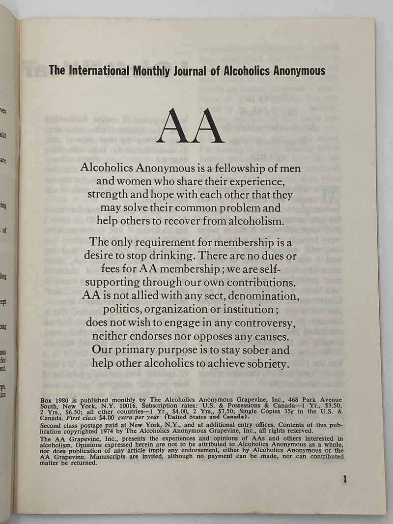 AA Grapevine October 1974 - The Enablers Recovery Collectibles