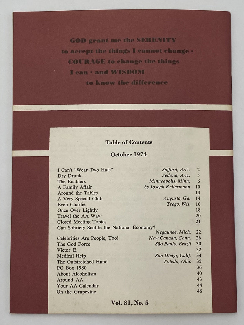 AA Grapevine October 1974 - The Enablers Recovery Collectibles