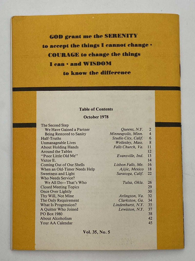 AA Grapevine October 1978 - Being Restored to Sanity Recovery Collectibles