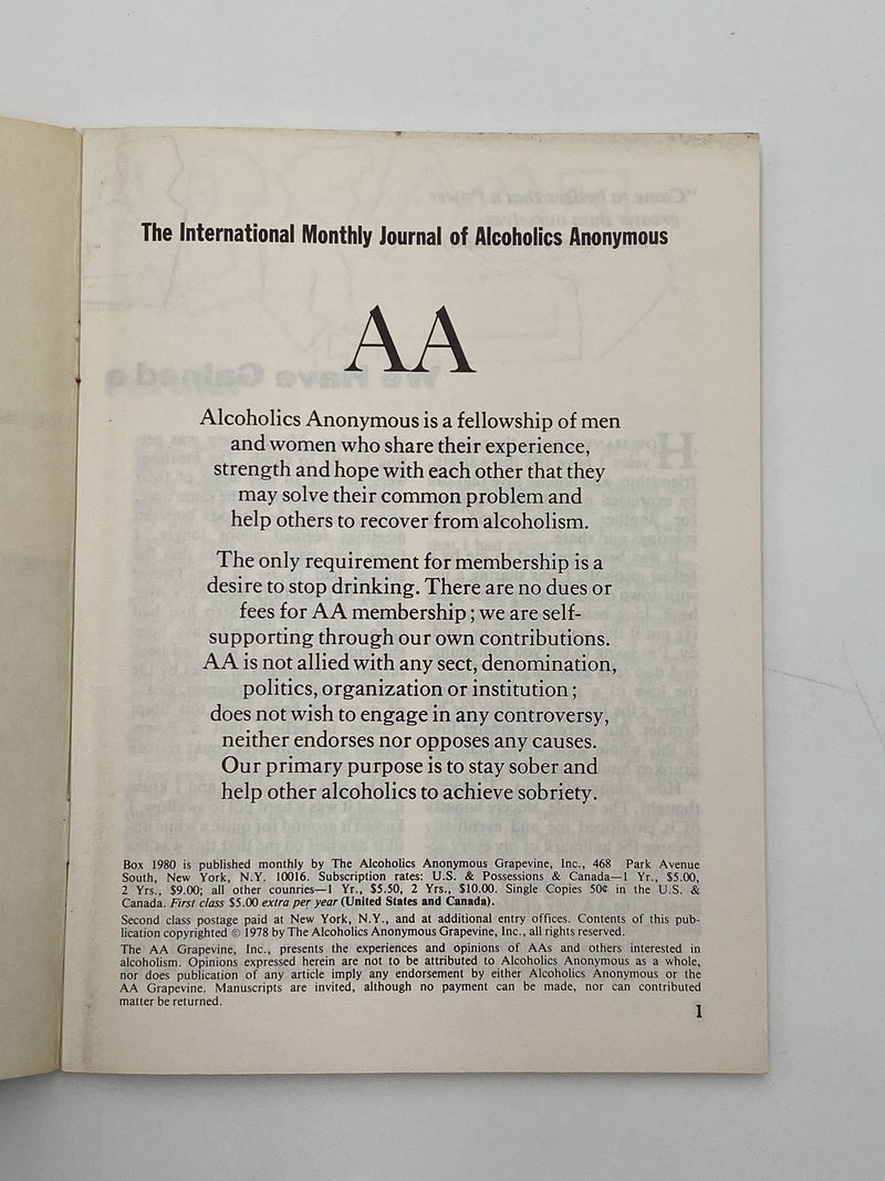 AA Grapevine October 1978 - Being Restored to Sanity Recovery Collectibles