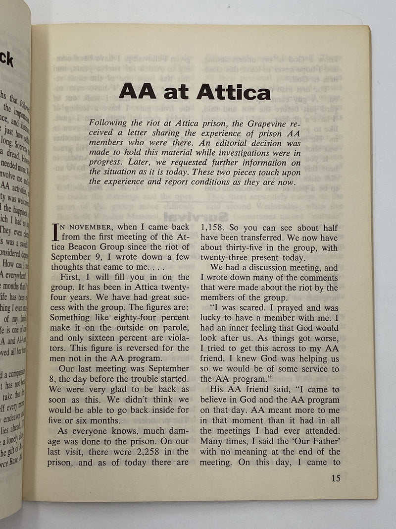 AA Grapevine September 1972 - AA at Attica Recovery Collectibles