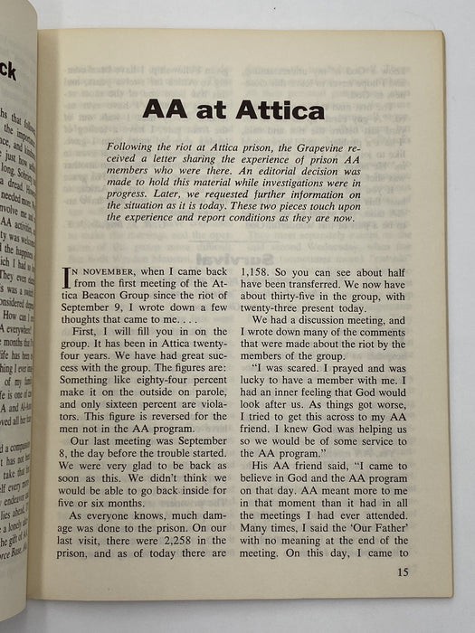 AA Grapevine September 1972 - AA at Attica Recovery Collectibles