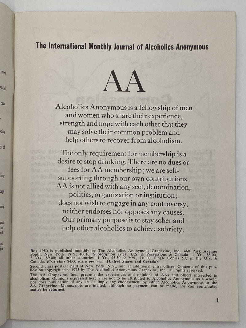 AA Grapevine September 1975 - Sponsorship Recovery Collectibles