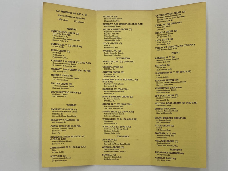 AA Meeting Directory Buffalo New York - May 1961 Recovery Collectibles