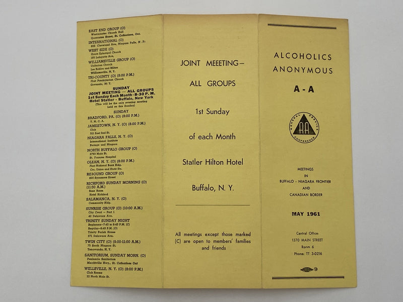 AA Meeting Directory Buffalo New York - May 1961 Recovery Collectibles
