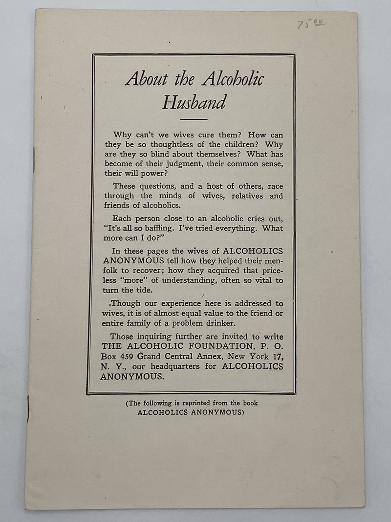 About the Alcoholic Husband - AA Pamphlet Dr. Sucher