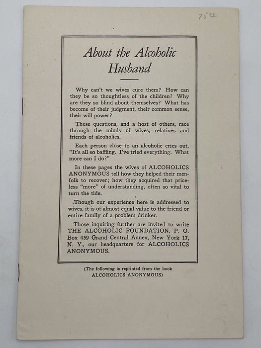 AA Pamphlet - About the Alcoholic Husband Dr. Sucher