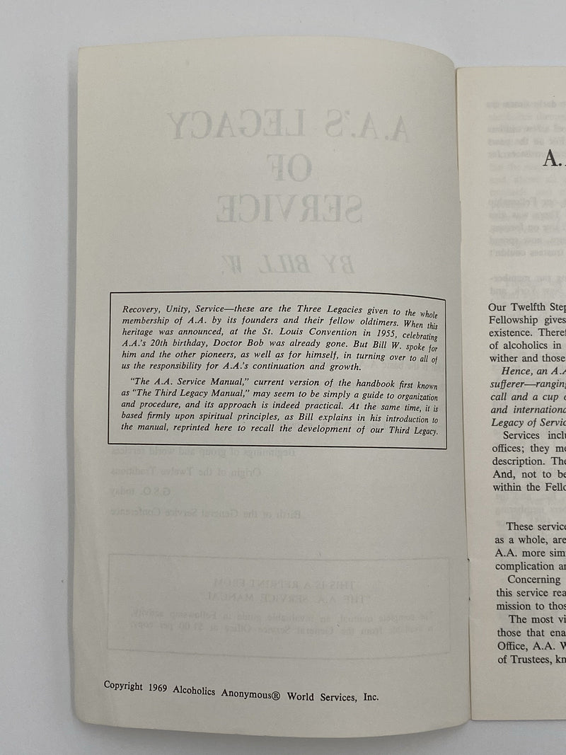 AA’s Legacy of Service by Bill W. - 1974 Recovery Collectibles