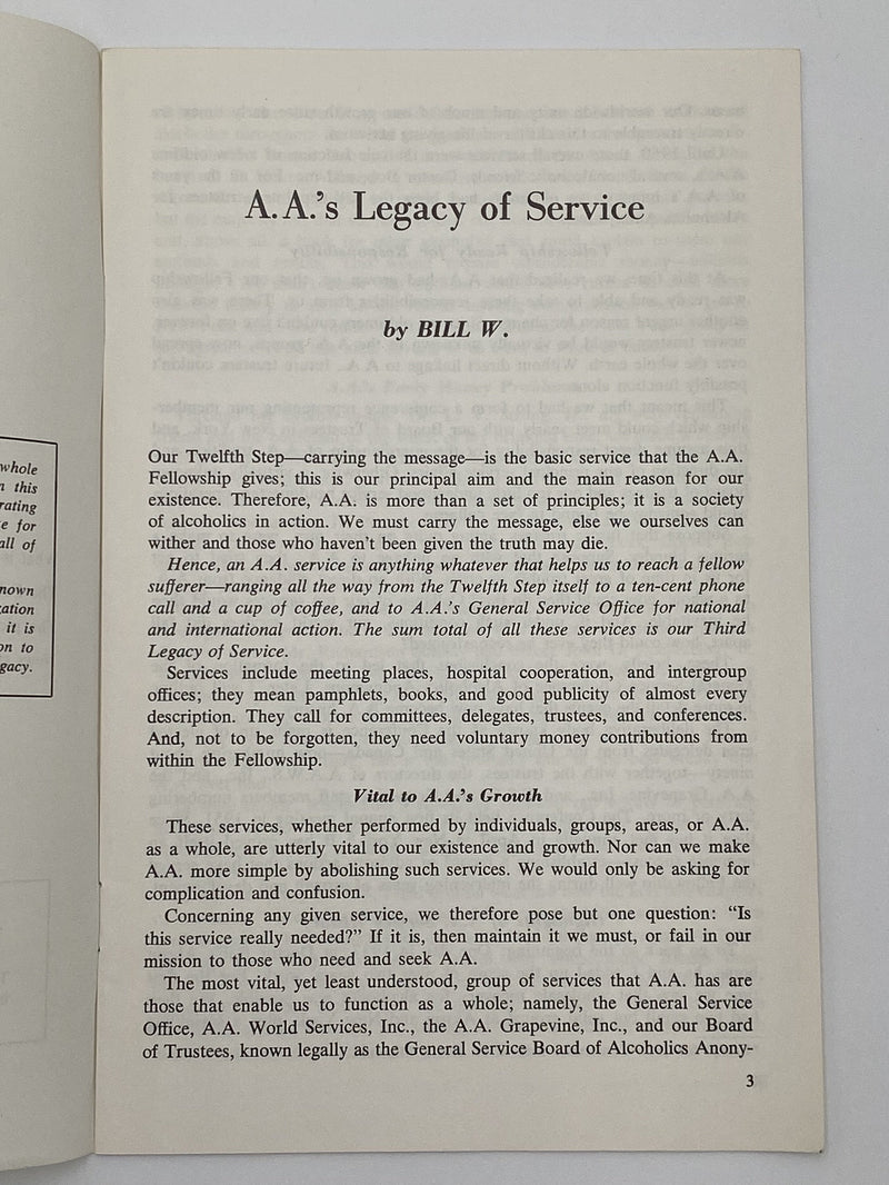 AA’s Legacy of Service by Bill W. - 1974 Recovery Collectibles