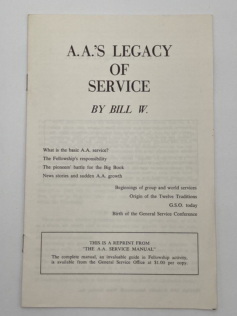 AA’s Legacy of Service by Bill W. - 1974 Recovery Collectibles